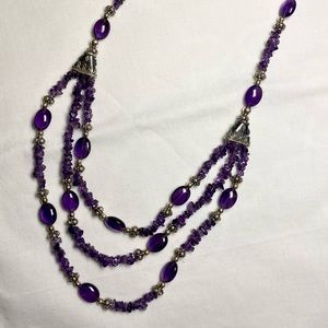 Triple strand amethyst & sterling silver necklace